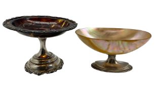 Tortoiseshell sweetmeat dish in the form of a small tazza inlaid with silver pique on a silver pedes