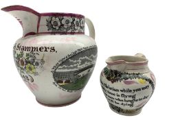 19th century Sunderland pink lustre jug with a West view of the Cast Iron Bridge and inscribed 'Hann