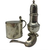 Georgian silver circular mustard pot engraved with a crest