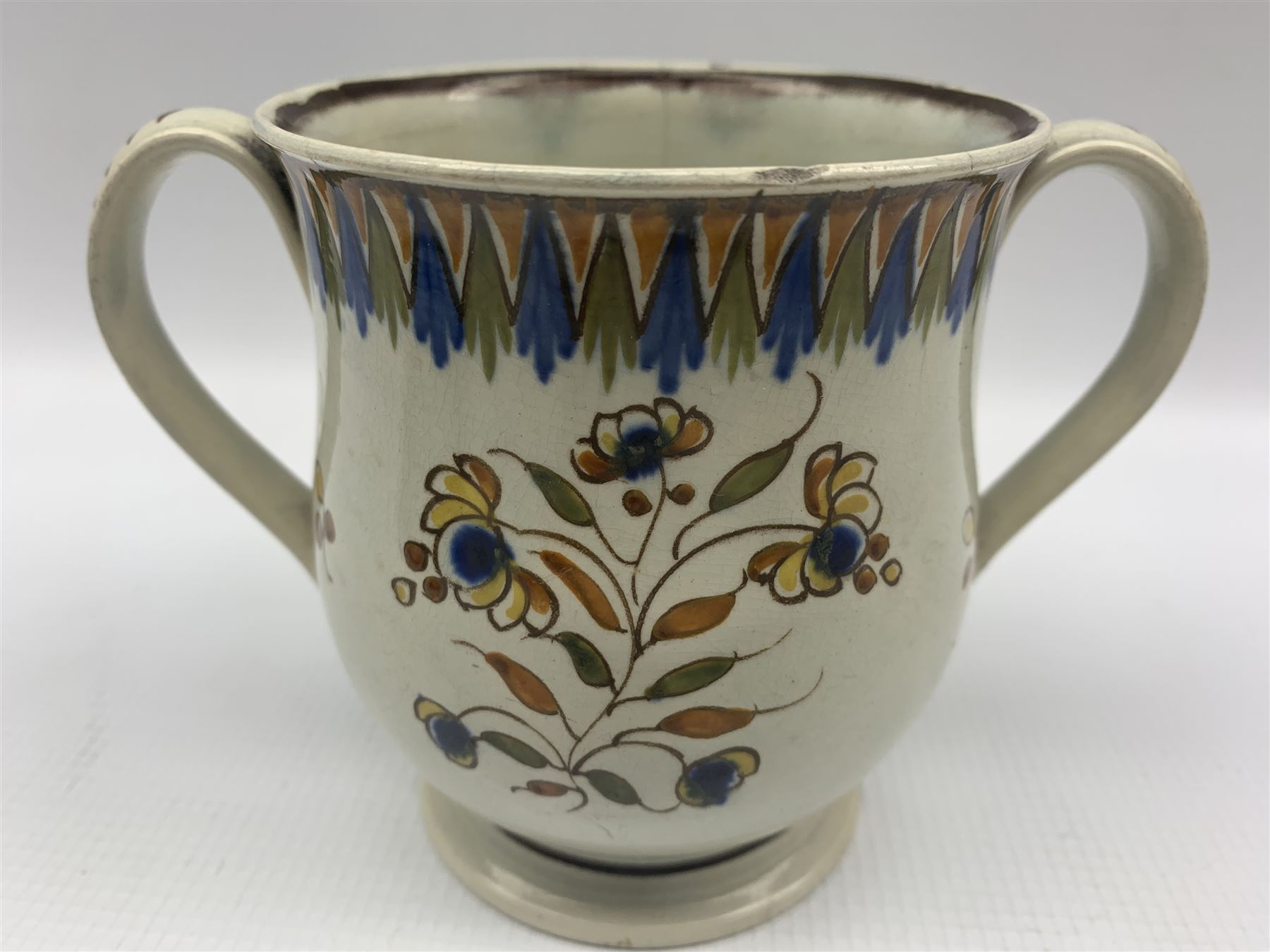 18th century and later porcelain comprising two handled creamware loving cup with floral decoration - Image 2 of 7