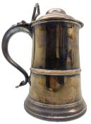 Sheffield plate tankard with domed hinged cover and loop handle