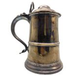 Sheffield plate tankard with domed hinged cover and loop handle