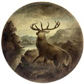 Large Victorian Copeland hand painted earthenware charger depicting a Stag on a hillside overlooking