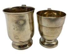 George III silver baluster mug with loop handle H10cm London 1812 and another of ribbed tapering des