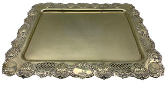 Plated rectangular tray with embossed and pierced border 54cm x 41cm
