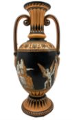 Victorian Grecian style twin handled vase by Samuel Alcock & Co depicting 'The Nuptials of Paris & H