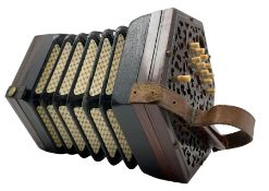 Lachenal of London concertina with twenty one bone buttons No.108826 in original box