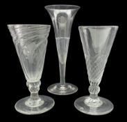 19th century wine glass with whorled pointed round funnel bowl