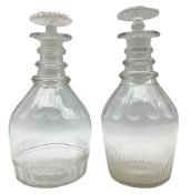 George III glass triple ring neck decanter with slice cut shoulders and mushroom stopper H25cm and