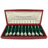 Set of ten silver and parcel gilt spoons 'The Queen's Beasts' commemorating the silver wedding anniv