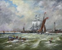 Ken Cooper (British 20th century): Ships Leaving Harbour