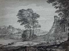 English School (Late 18th century): Pastoral Scene in Italianate Capriccio Landscape