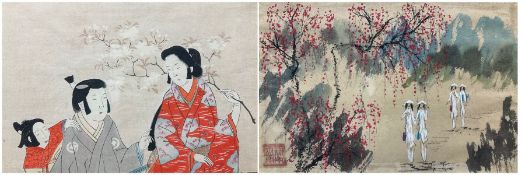 Vietnamese School (19th/20th century): Figures with Cherry Blossom