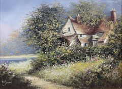 Les Parson (British 1945-): Cottage with Wild Flowers