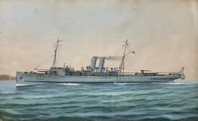 English School (Early 20th century): Ship Portrait of British Battleship off Naples