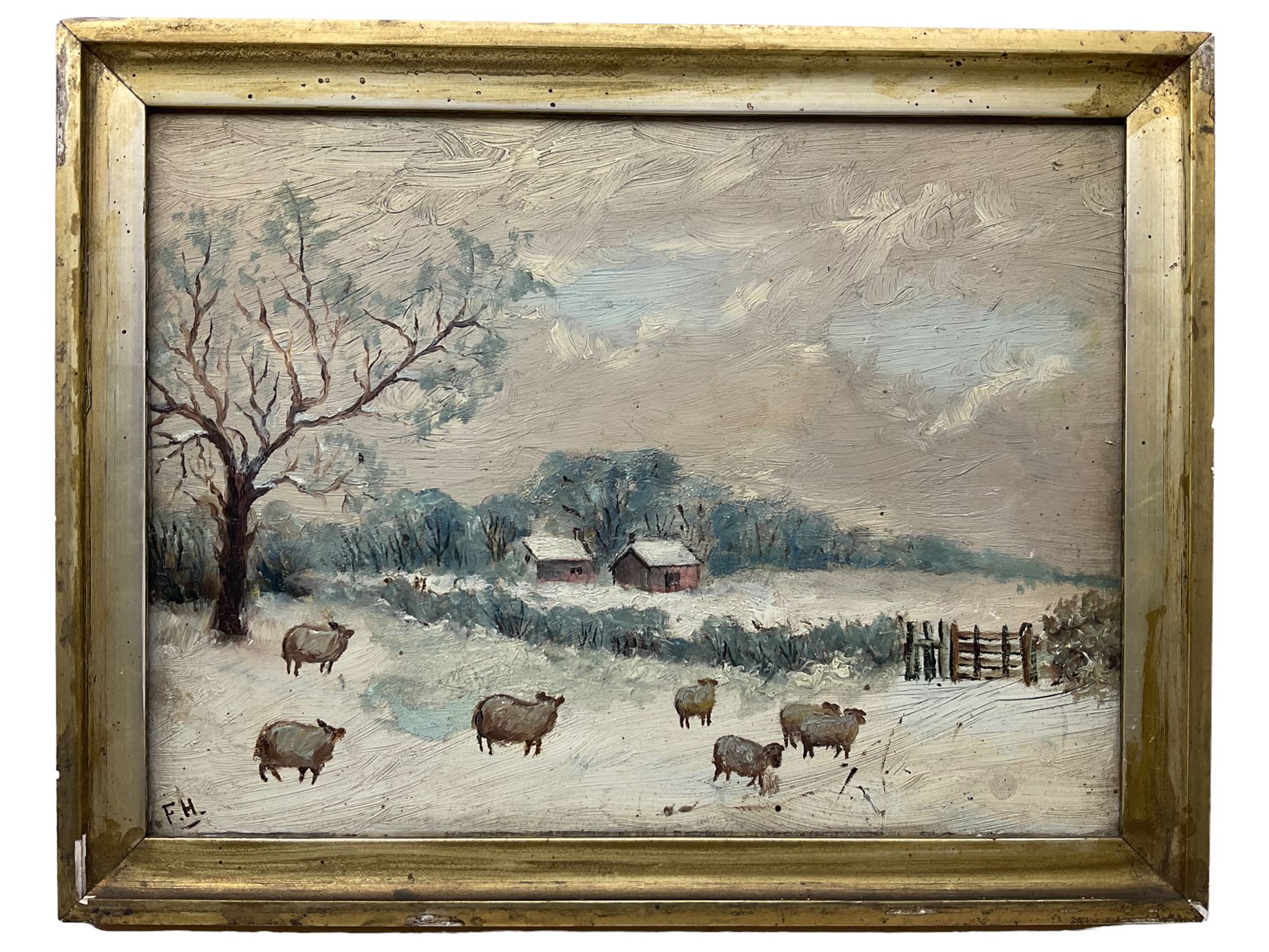 English Naive School (19th/20th century): Sheep in a Snowy Landscape - Image 2 of 2