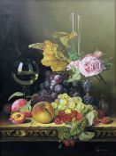 Continental School (20th century): Still Life of Fruit and Wine on a Ledge