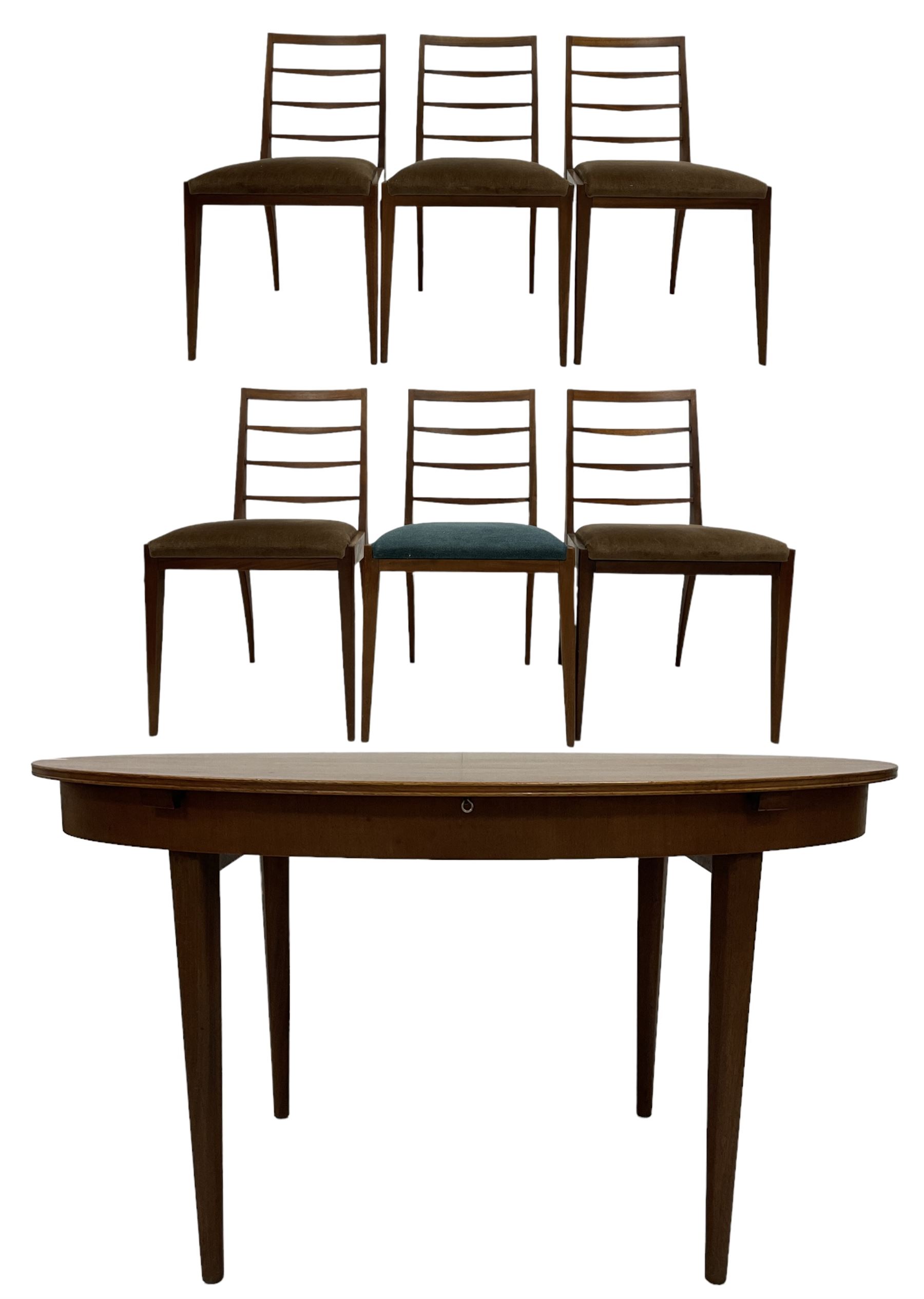 Greaves & Thomas - Teak extending dining table together with set six teak ladder back chairs of simi