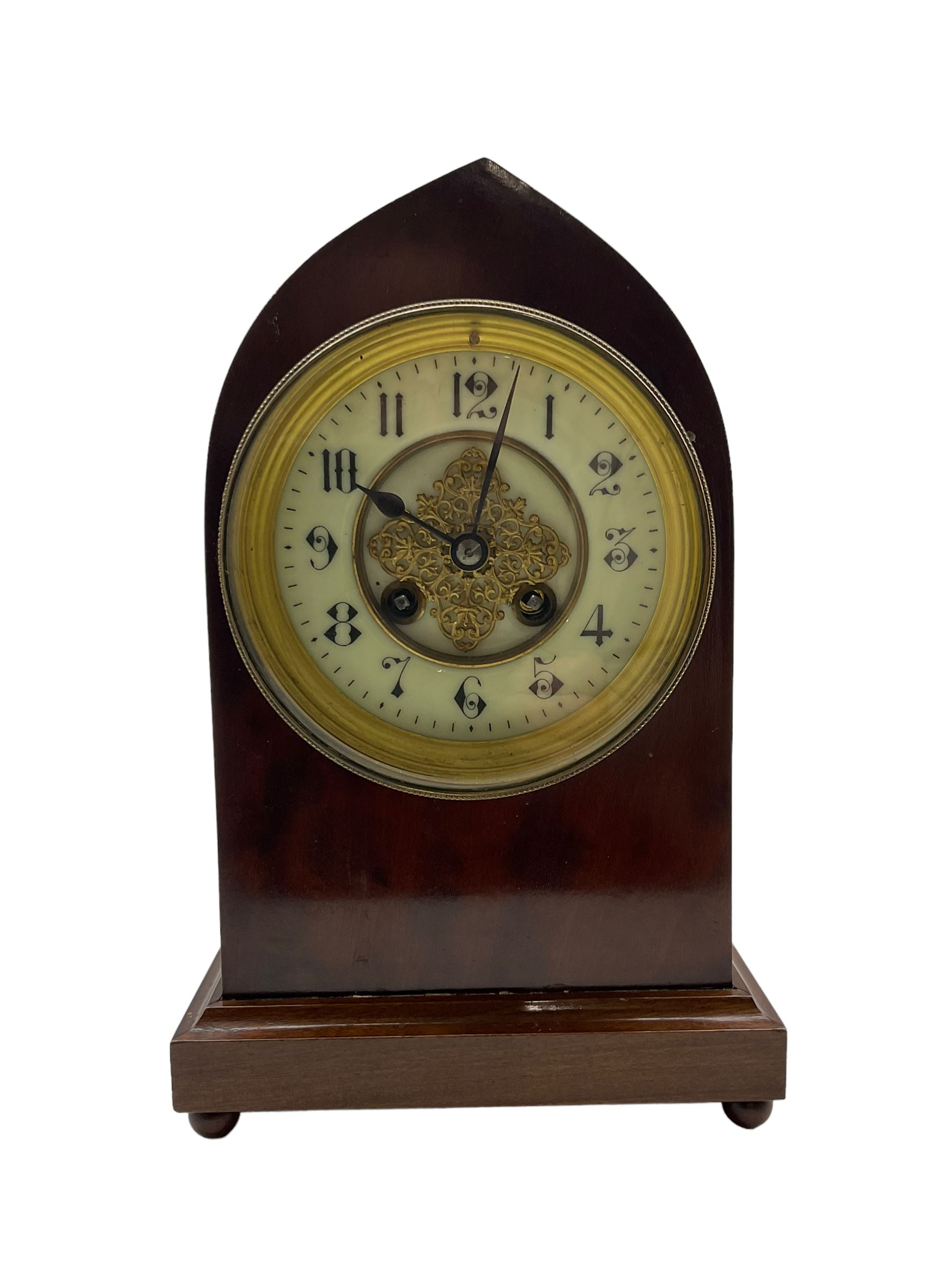 Two French 19th century lancet cased mahgogany 8-day mantle clocks - Image 3 of 4