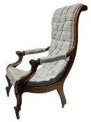 19th century carved walnut low open armchair