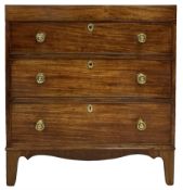George III mahogany and ebony-strung three-drawer pine-lined straight front chest