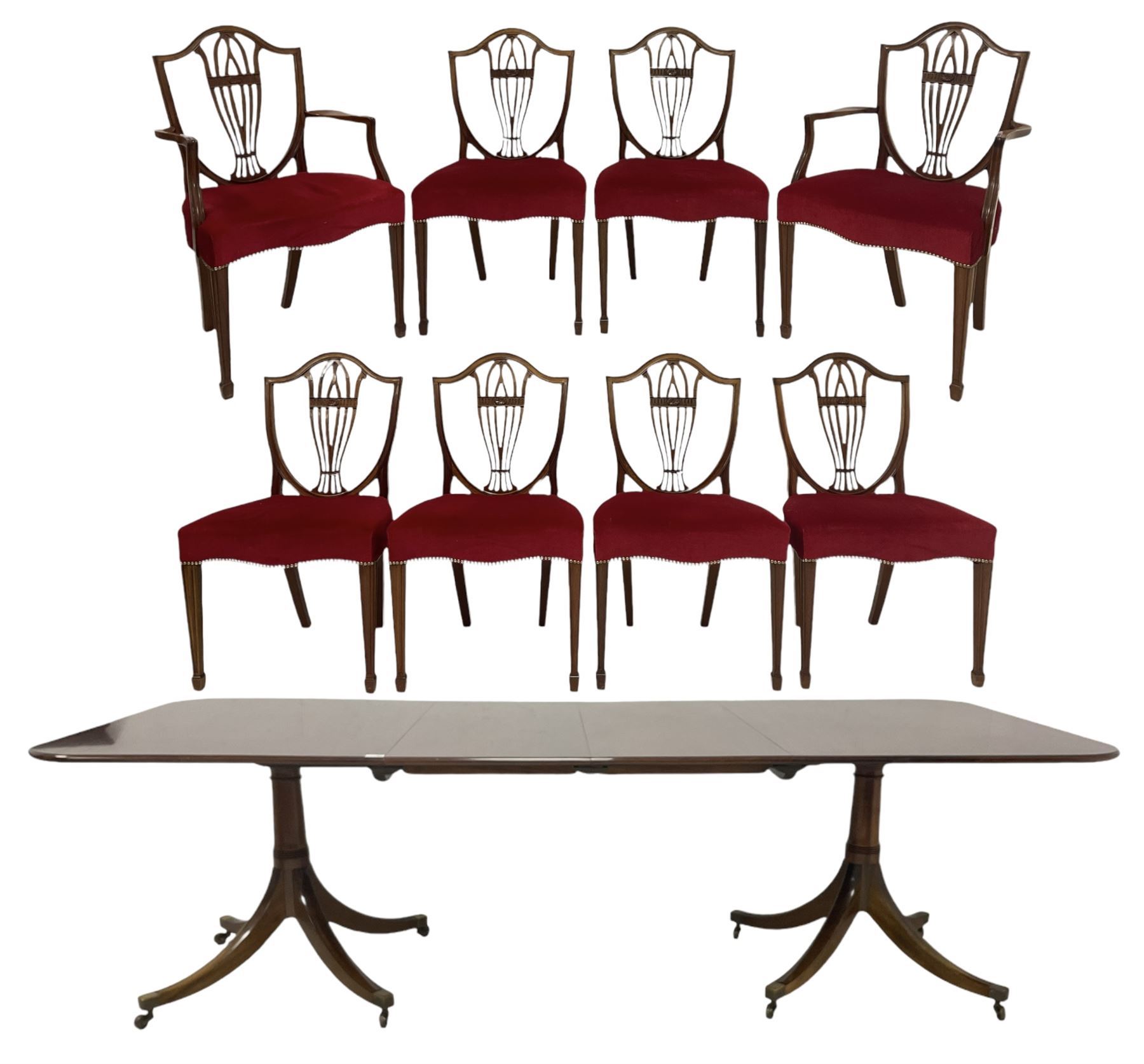 William Tillman - mahogany twin pillar dining table with two additional leaves