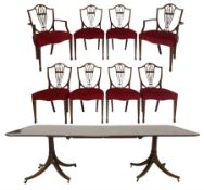 William Tillman - mahogany twin pillar dining table with two additional leaves