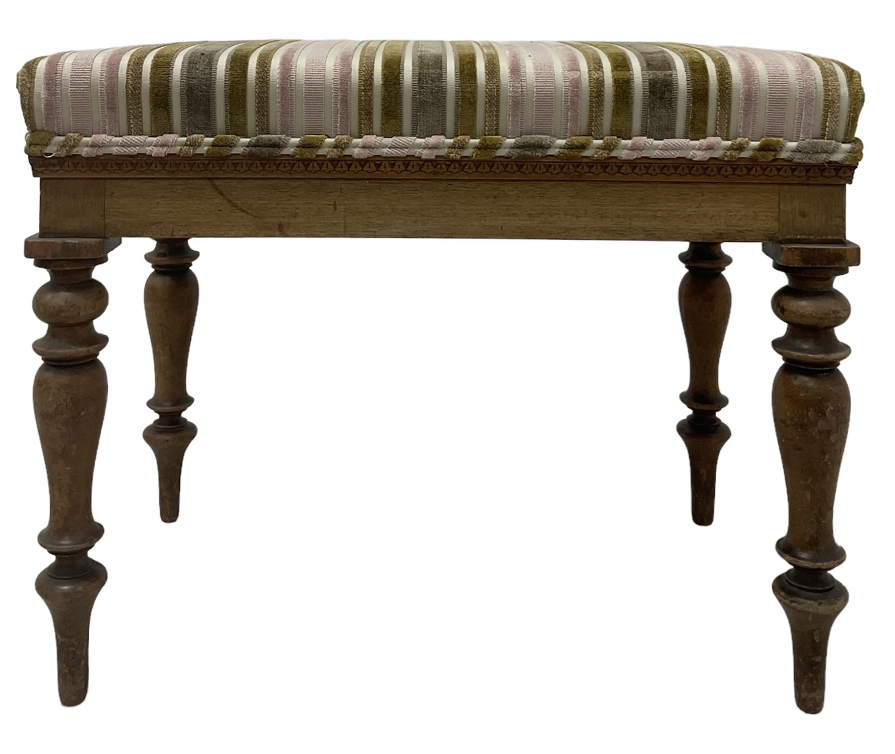 Victorian stool upholstered in striped fabric - Image 2 of 3