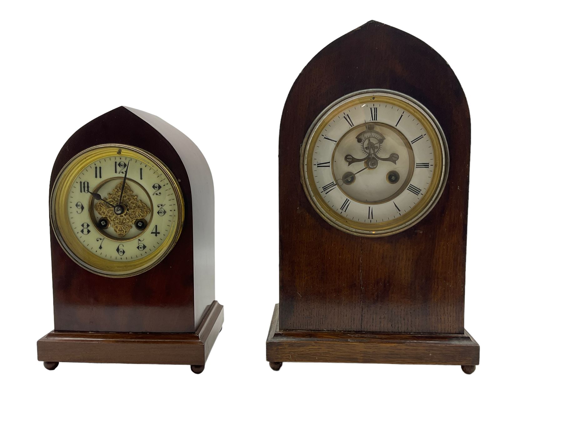 Two French 19th century lancet cased mahgogany 8-day mantle clocks