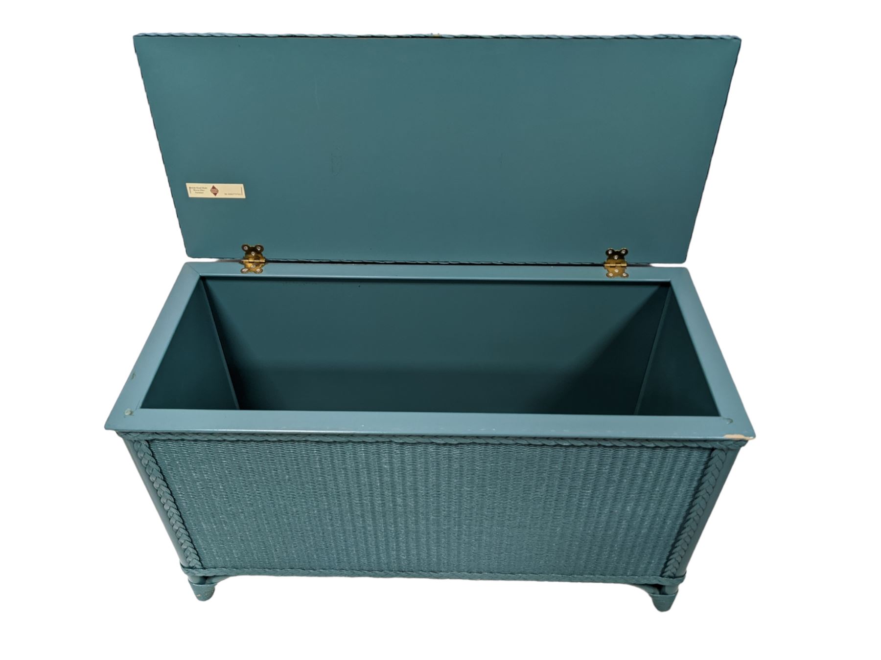 Lloyd Loom of Spalding - wicker blanket box painted in teal - Image 2 of 5