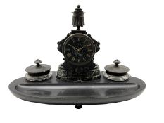 French - 8-day Edwardian clock companion in a bronze and Belguim slate case