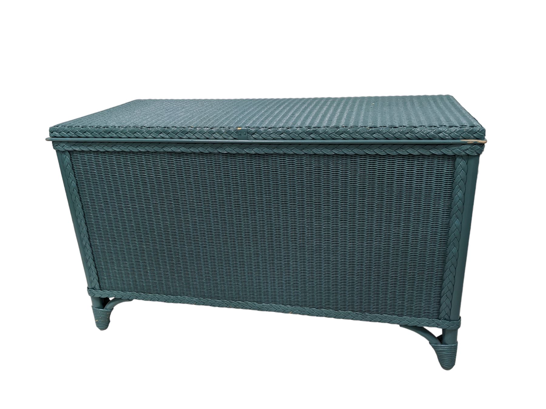 Lloyd Loom of Spalding - wicker blanket box painted in teal