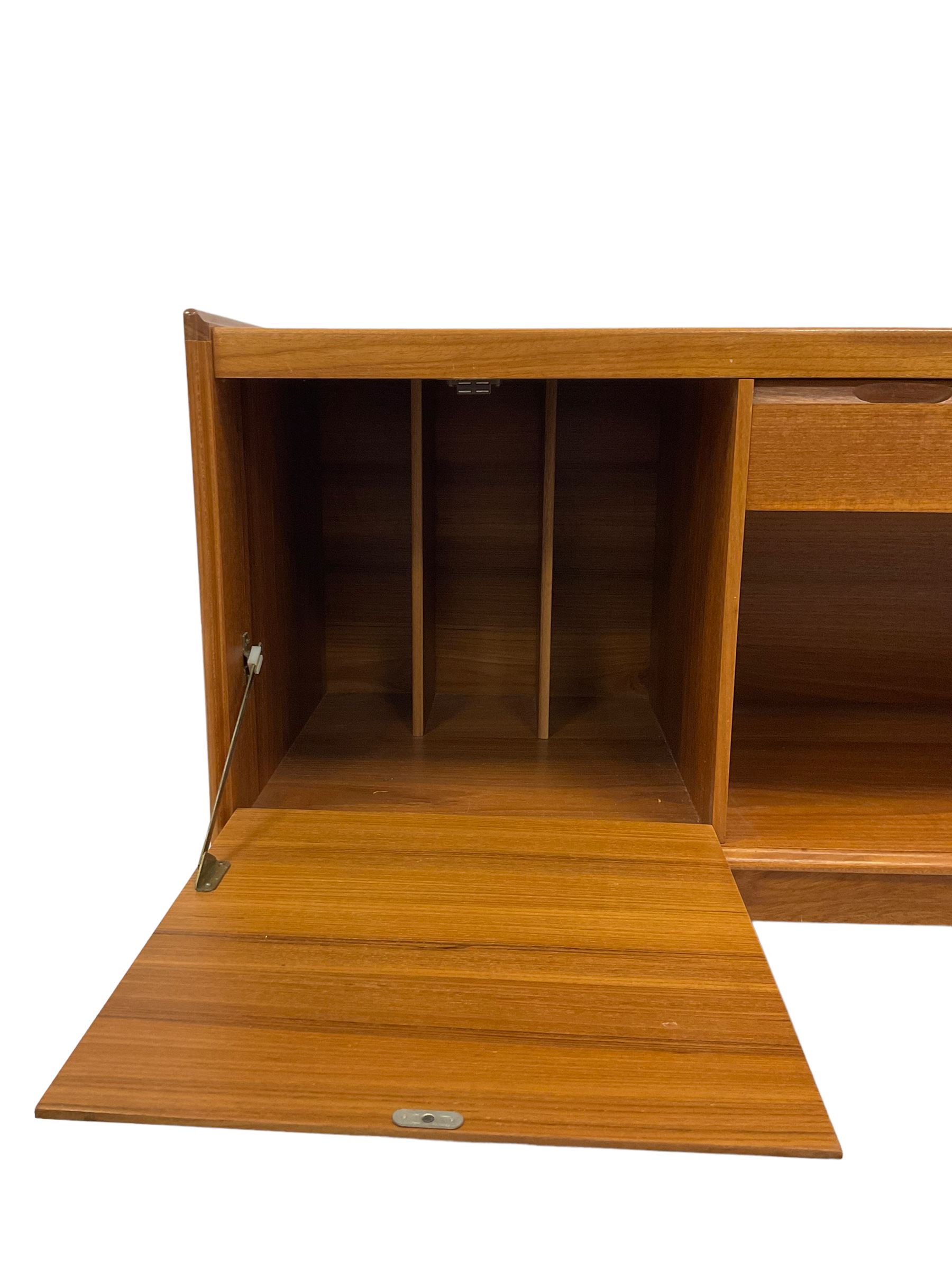 20th century teak record cabinet the rectangular top over one drawer and vinyl cupboard raised on sq - Image 3 of 5