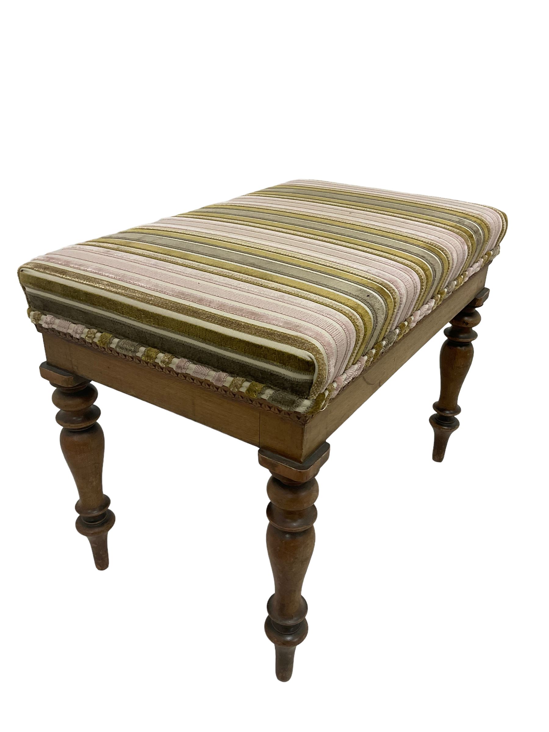 Victorian stool upholstered in striped fabric - Image 3 of 3