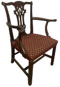 19th century mahogany framed elbow chair