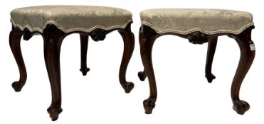 Pair 19th century carved walnut dressing stools