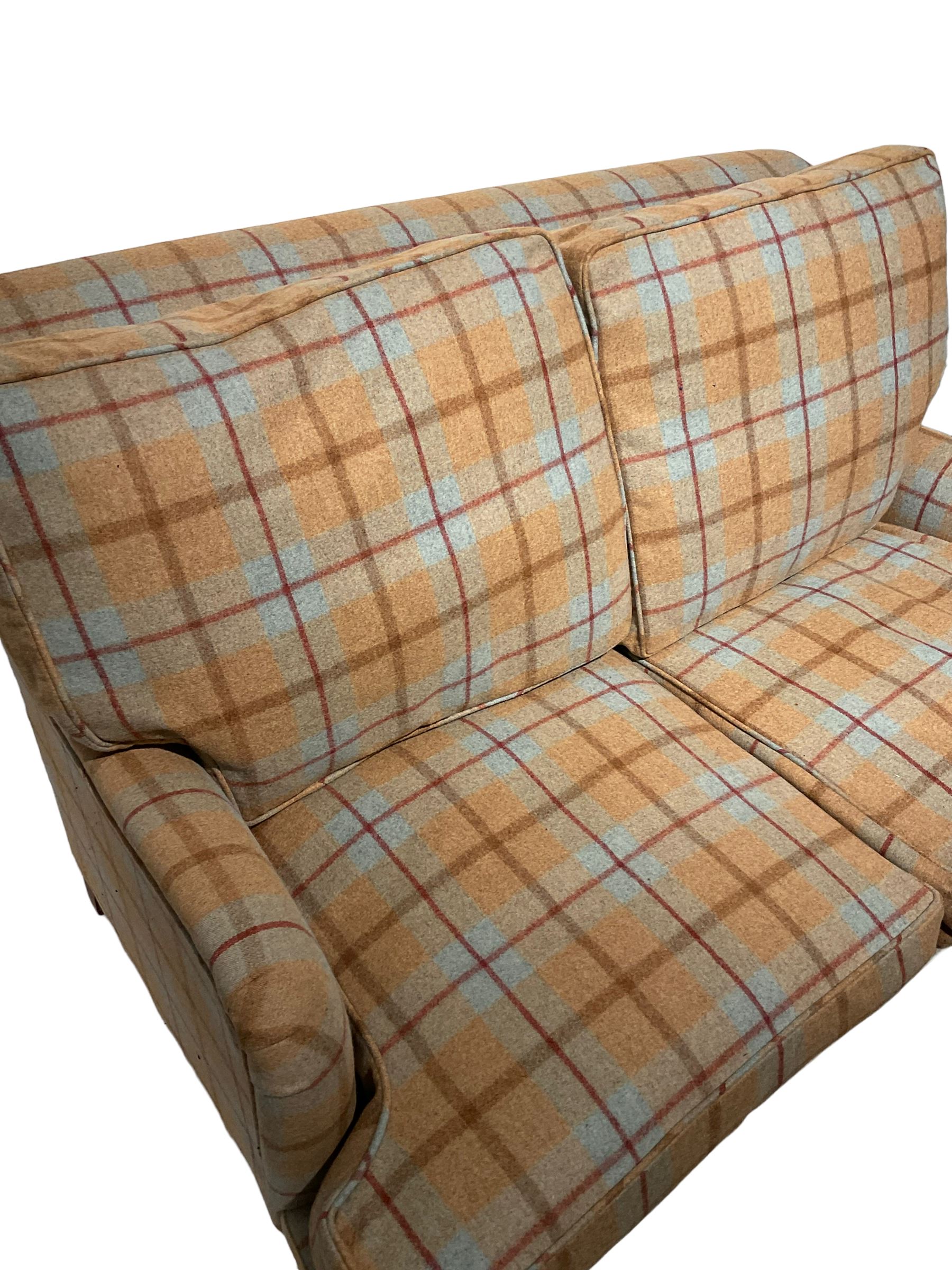 Howard design feather filled tartan pattern two seat sofa on Victorian style turned legs with castor - Image 4 of 5