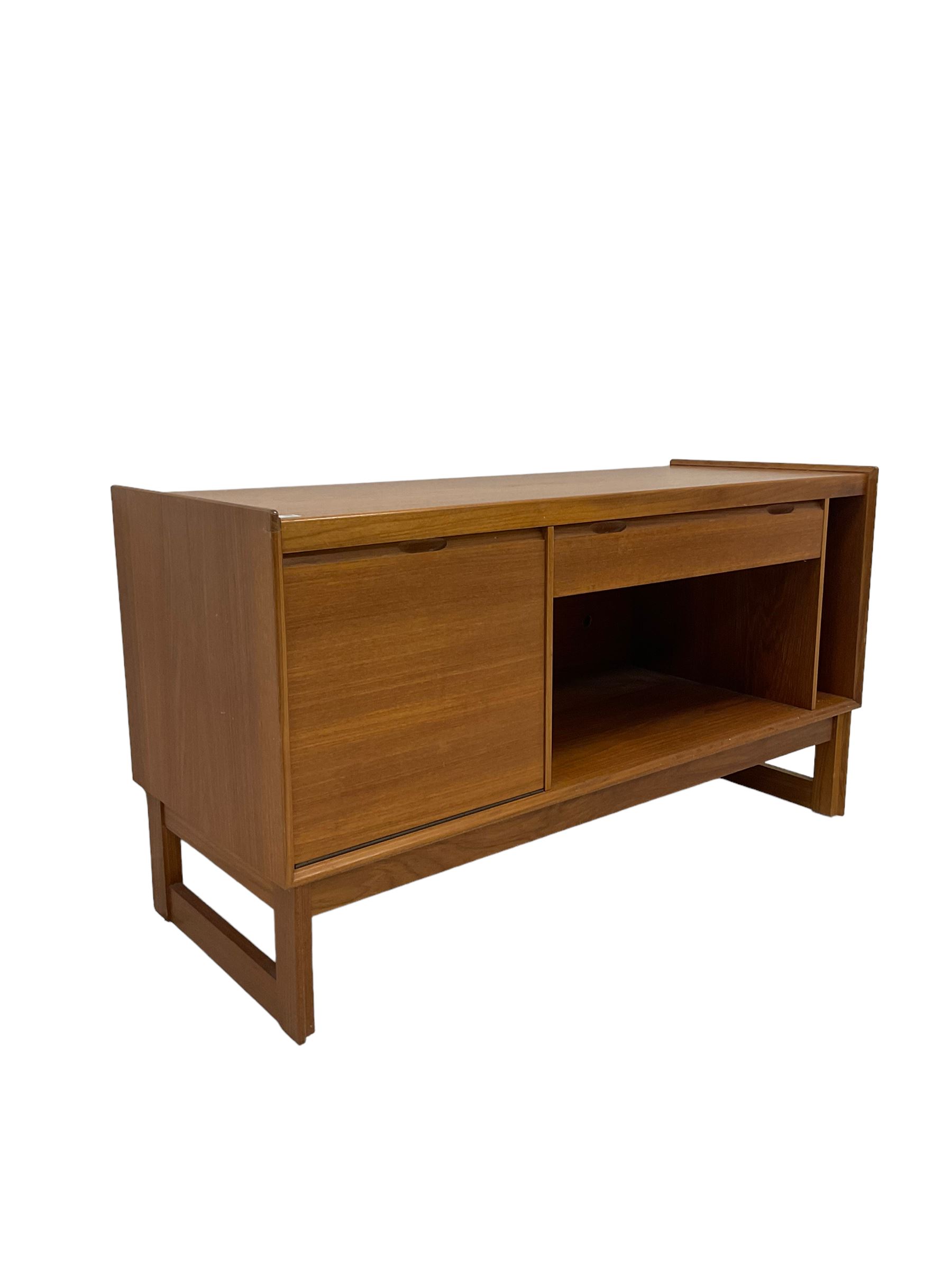 20th century teak record cabinet the rectangular top over one drawer and vinyl cupboard raised on sq - Image 2 of 5