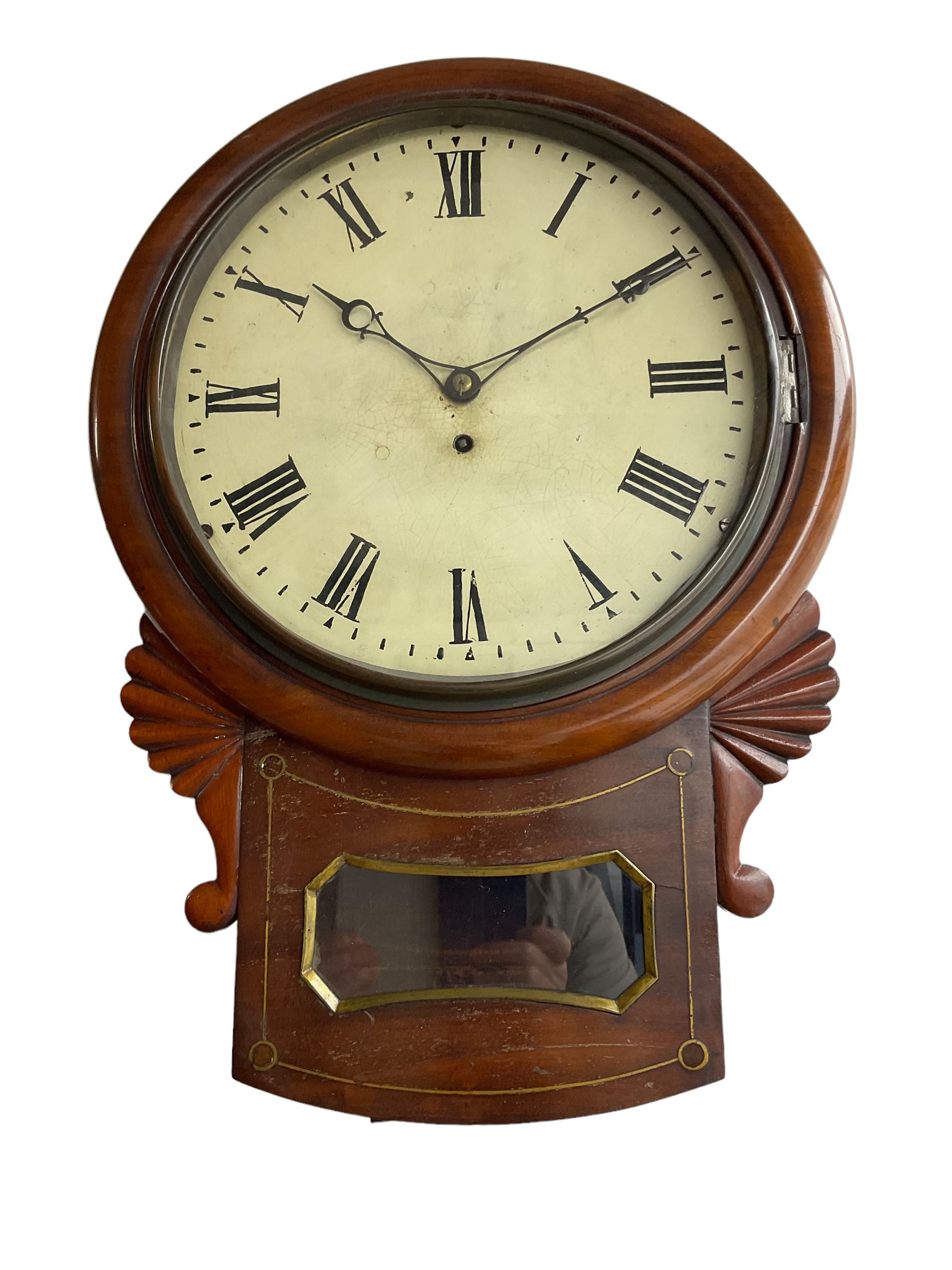 English - William IV drop dial 8-day fusee wall clock in a mahogany case