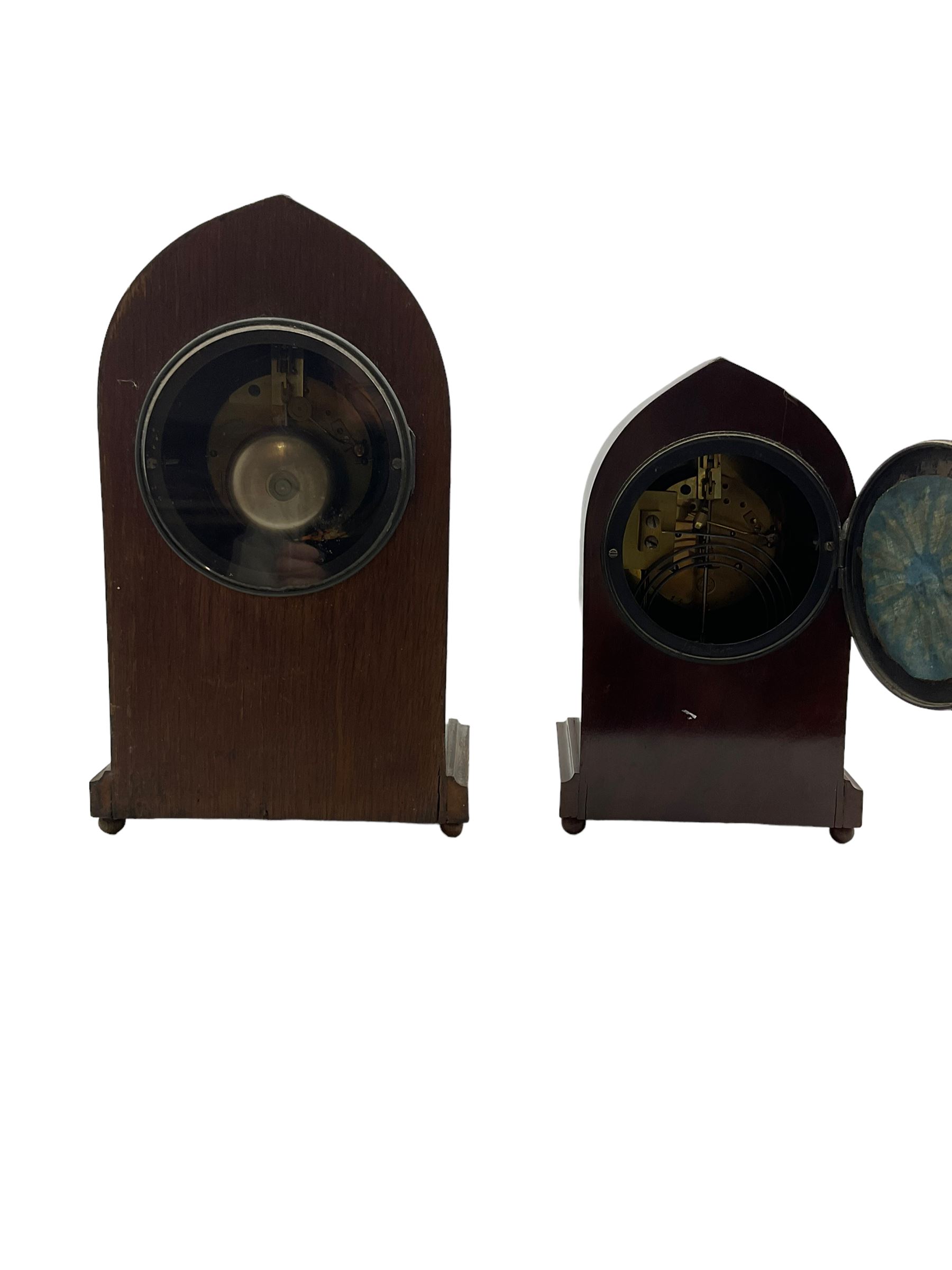 Two French 19th century lancet cased mahgogany 8-day mantle clocks - Image 4 of 4