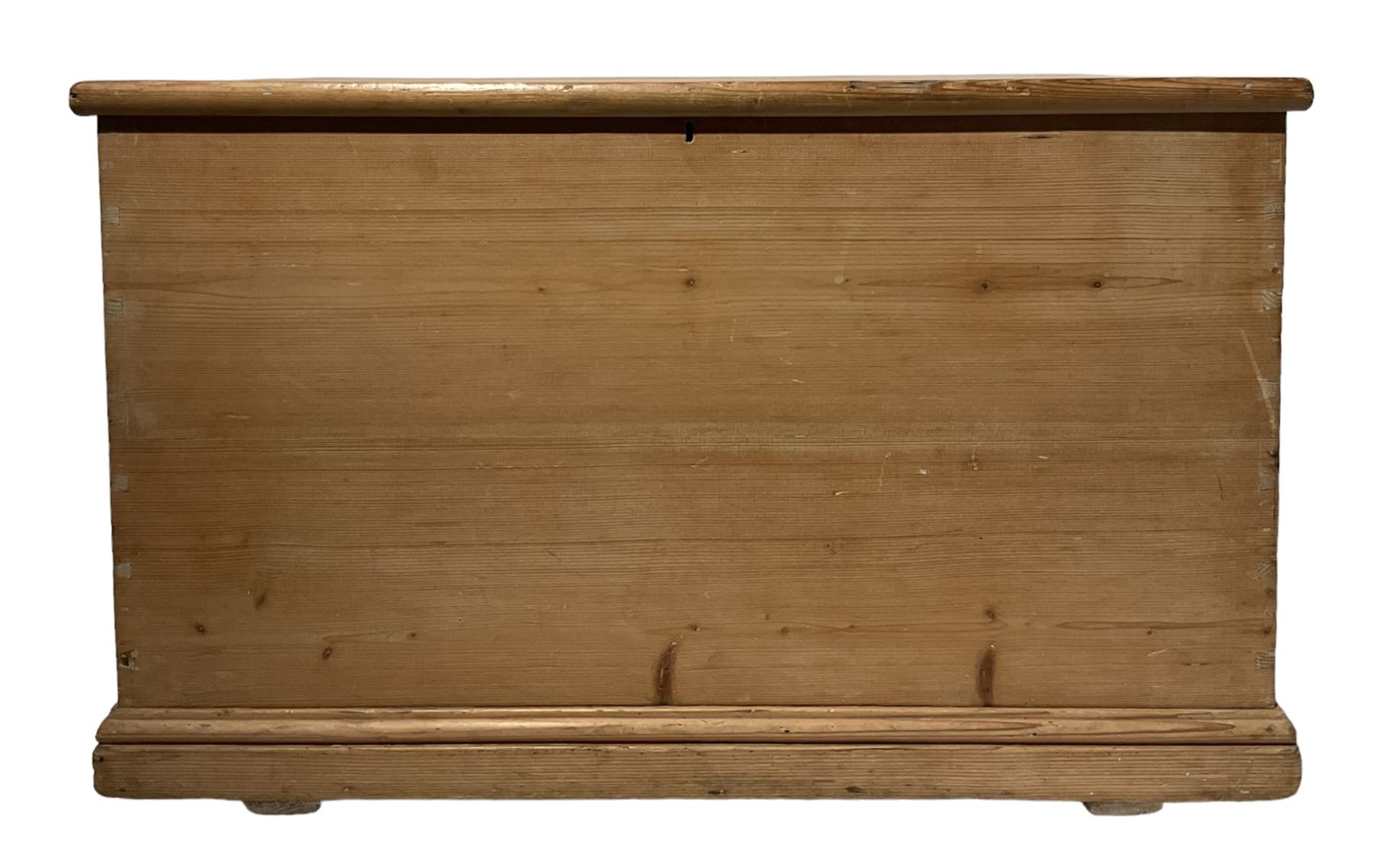 Victorian pine blanket chest with hinged lid and metal carrying handles