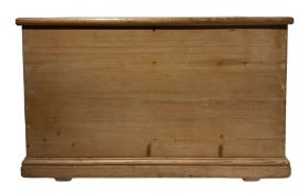 Victorian pine blanket chest with hinged lid and metal carrying handles