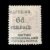 Queen Victoria 'Maefeking 6d Besieged' overprint on British Bechuanaland three pence stamp