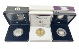 Three The Royal Mint United Kingdom silver proof five pound coins
