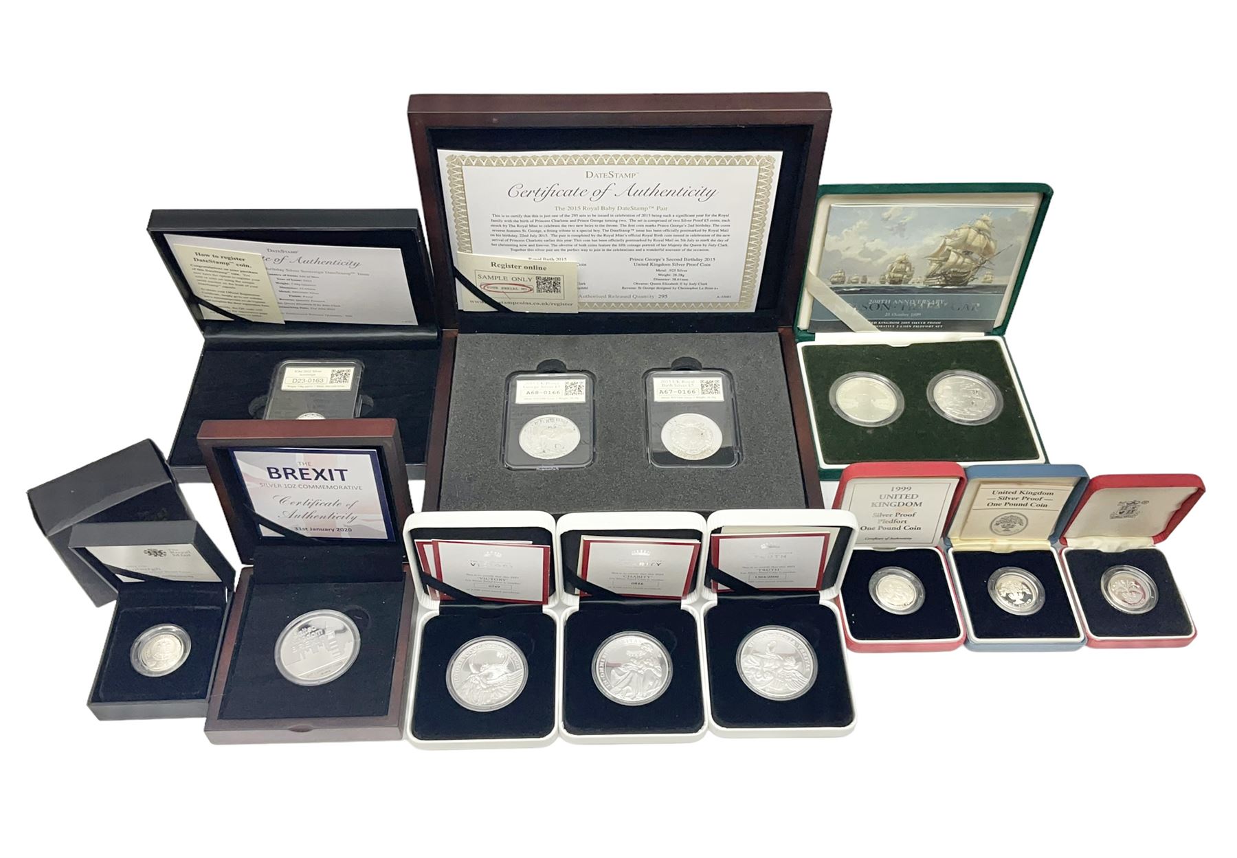 Commemorative coins and medallions including The Royal Mint United Kingdom 2005 '200th Anniversary T
