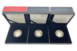 Three The Royal Mint United Kingdom 2020 silver proof piedfort two pound coins