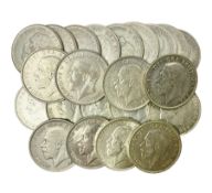 Twenty-two King George V halfcrown coins