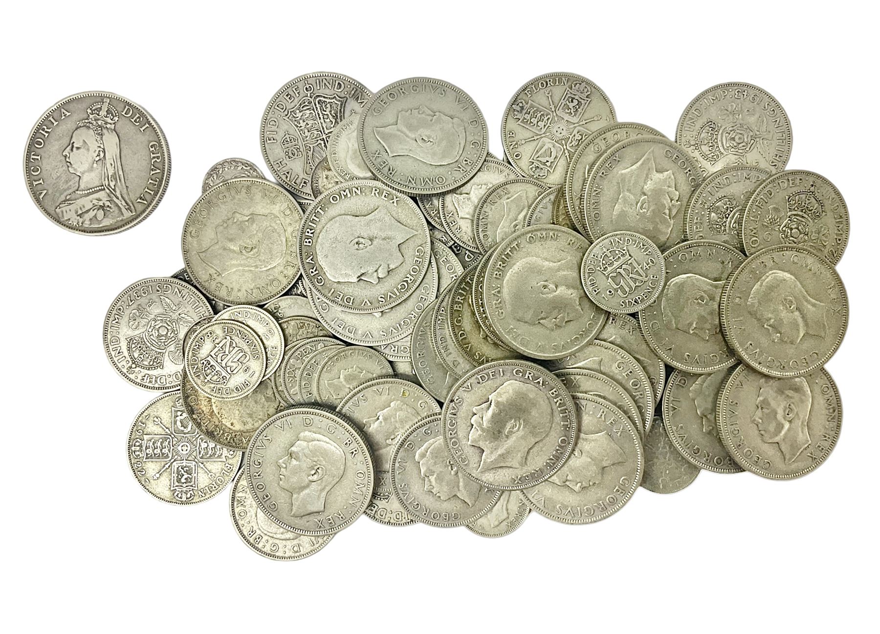 Approximately 600 grams of Great British pre 1947 silver coins including sixpences