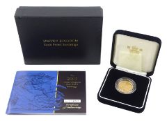 Queen Elizabeth II 2001 gold proof full sovereign coin