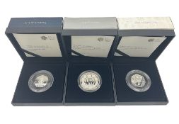 Three The Royal Mint United Kingdom 2016 silver proof coins